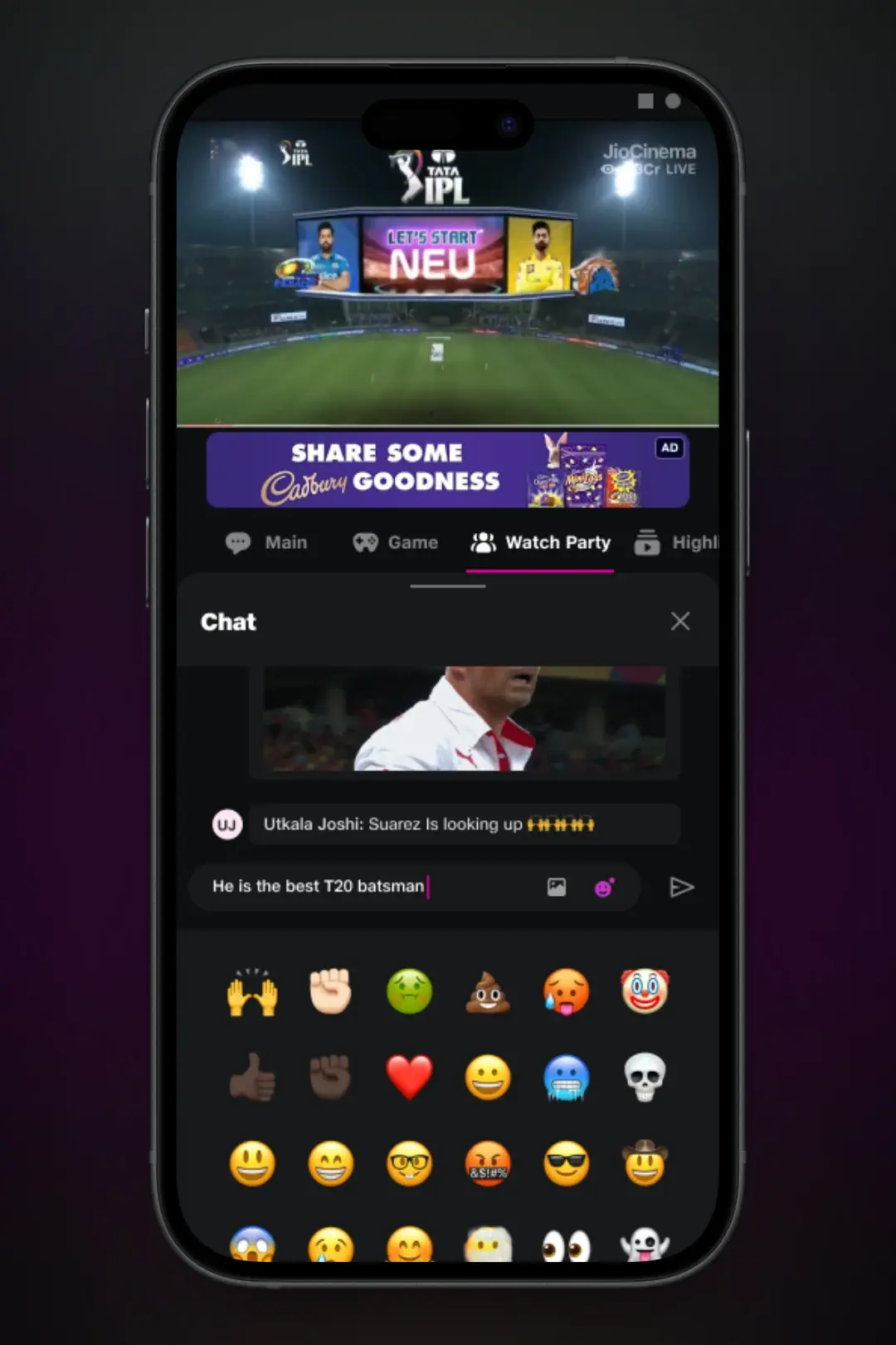 Chat and reactions.